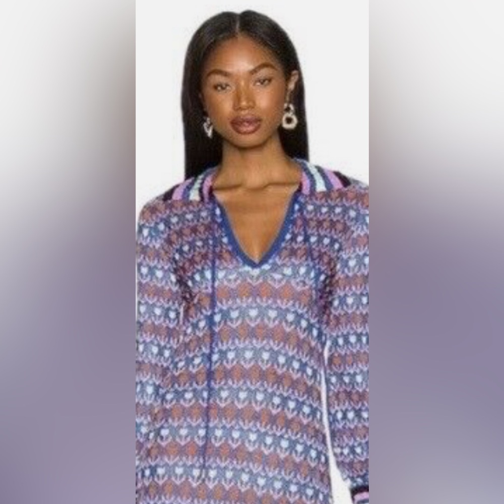 NEW $128 Free People Revolve Milano Mini Dress Long Sleeve Knit Blue Combo M